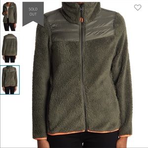 Lucky Brand Faux Shearling Lightweight Fleece Jacket Medium Army Green Full Zip